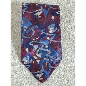Norseman Men's Neck Tie Abstract Pattern 58" Maroon Navy Retro 90's